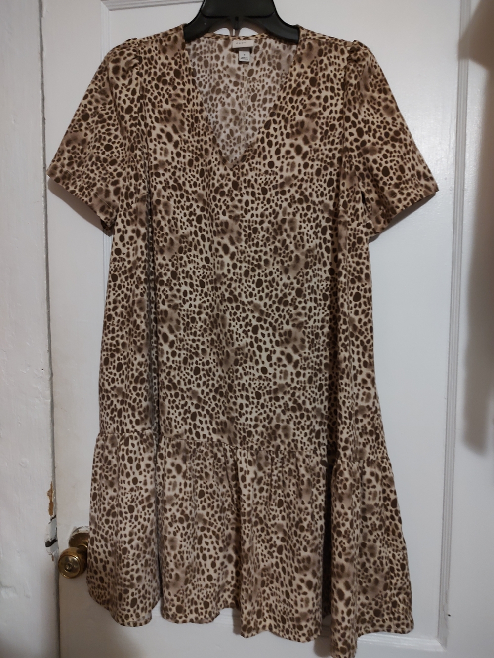 Leopard Print V-Neck Short Sleeve Women’s Top Dress - Brown